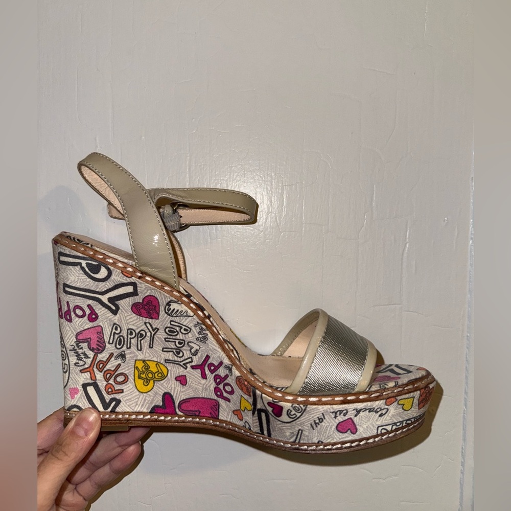 SOLD - Vintage - Coach Poppy Wedge Sandals